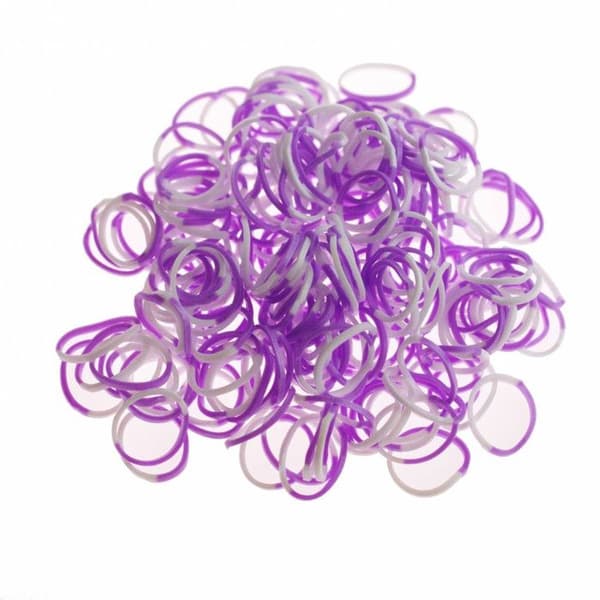 200 elastiska Loom Bicolor Lila Vit