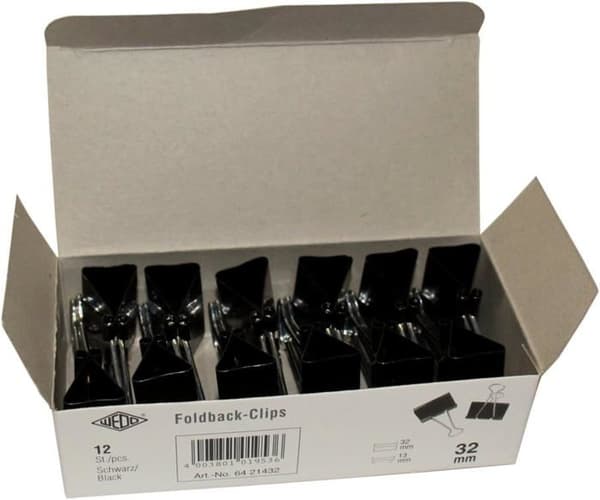 Gem - klämma - resår - klämma Wedo - 6421432 - Kartong med 12 st Dokumentklämma 32 mm Svart