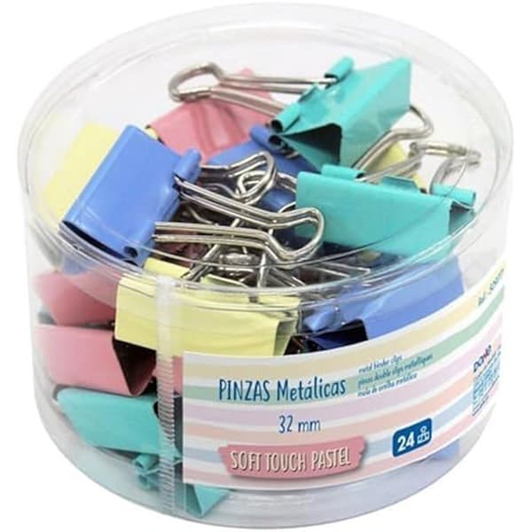 Pack av 24 metallklämmor - DOHE - 32 mm - Pastellfärger - Rosa, blå, grön, gul