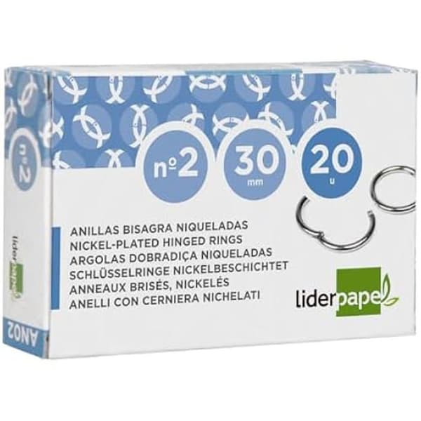 Hängande ringar - LIDERPAPEL - nr 2 - Förnicklade - Diameter 30 mm - Paket med 20 ringar