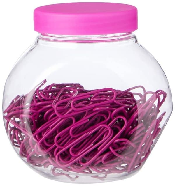 Ebuygb - 1292238 - 27mm 200 färgad plastklämma i metallbelagd godislåda - rosa
