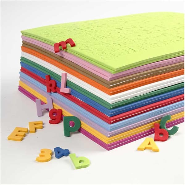 Dekorgummi Foam - Bokstäver - Siffror - 24 Ark - A4