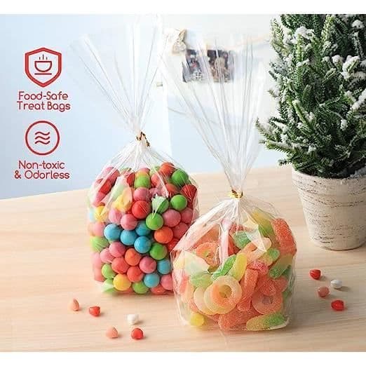 200 st plastpåsar 15*20 cm och 200 st guld buntband för godischoklad små presenter