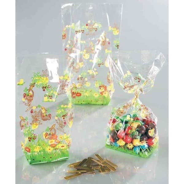 Påsktryckta cellofanpåsar - FOLIA - Paket om 10 - Genomskinlig - (L)115 x (H)190 mm