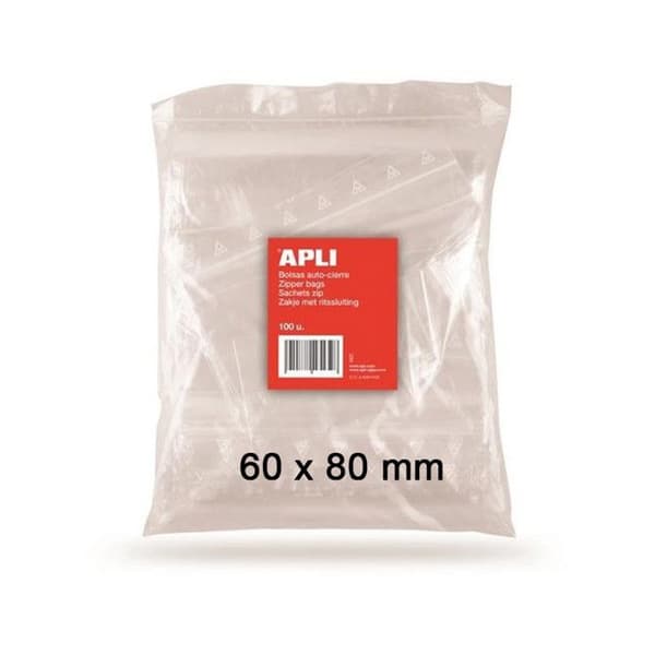 Återförslutningsbara plastpåsar - APLI - 60 x 80 mm - PE 50µ - Förpackning med 100 st
