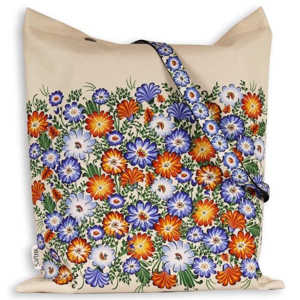 Taske folkemusik Opole blomster eng imprægneret beige