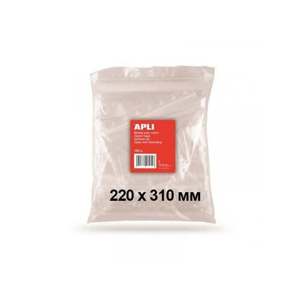 APLI återförslutningsbara plastpåsar - Förpackning 100 - 230 x 320 mm - Hygienisk förvaring - 50µ PE material