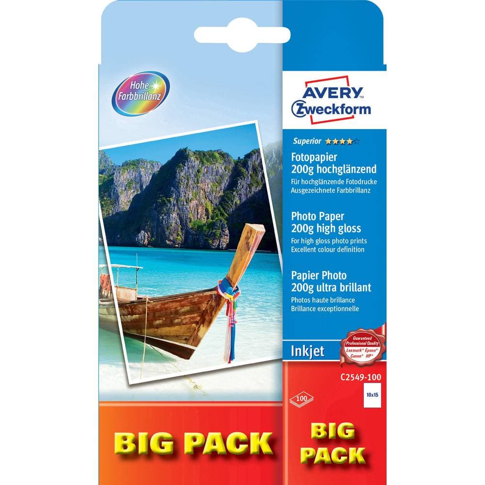 Avery-Zweckform Superior Photo Paper Inkjet BIG PACK C2549-100 Fotopapper 10 x 15 cm 100 ark Högglans