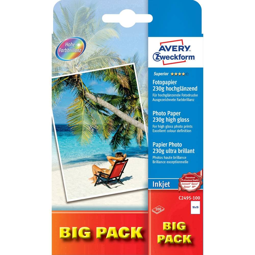 Avery-Zweckform Superior Photo Paper Inkjet C2495-100 Fotopapper 10 x 15 cm 100 ark Högglans