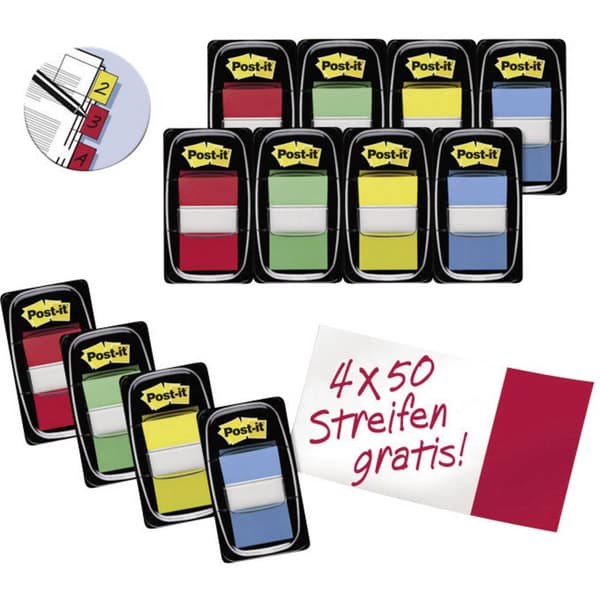 Post-it® klisterremsor index standard kampanj inkl. 4 x 50 ark Post-it® index standard gratis