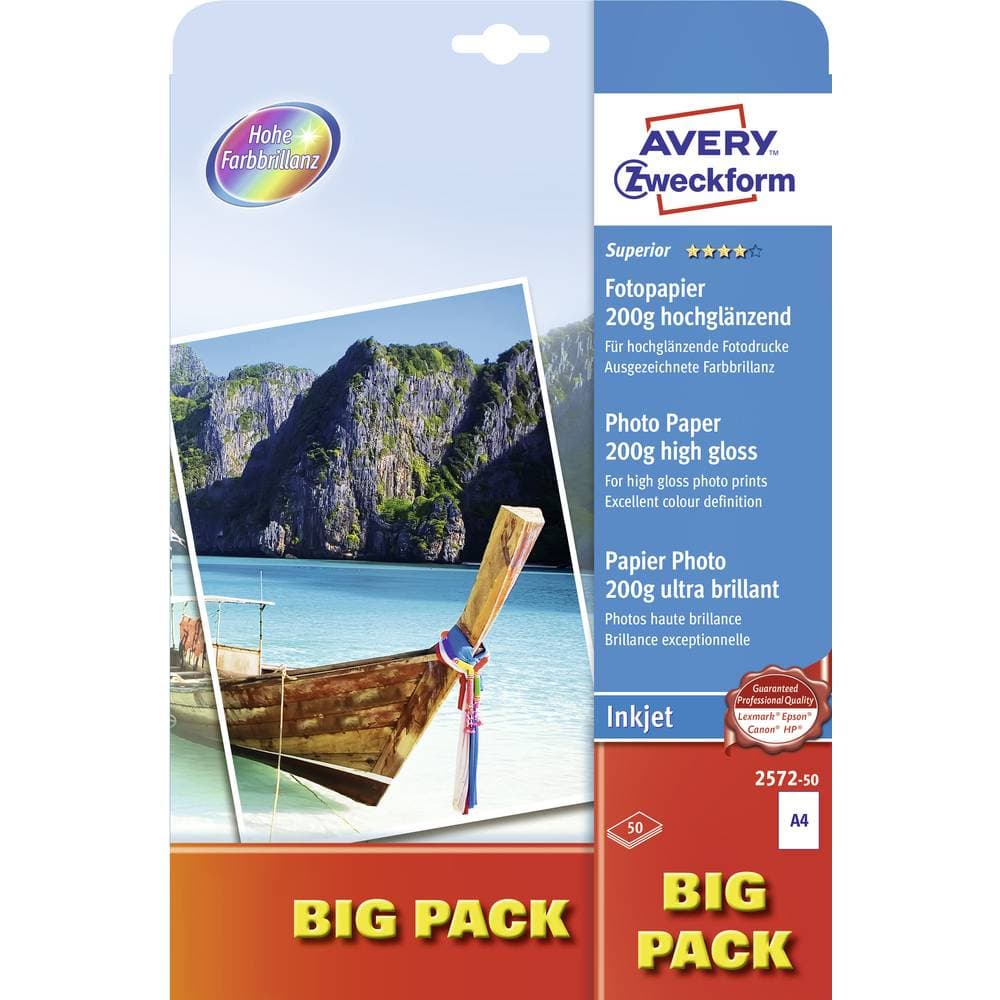 Avery-Zweckform Superior Photo Paper Inkjet BIG PACK 2572-50 Fotopapper DIN A4 50 ark Högglans