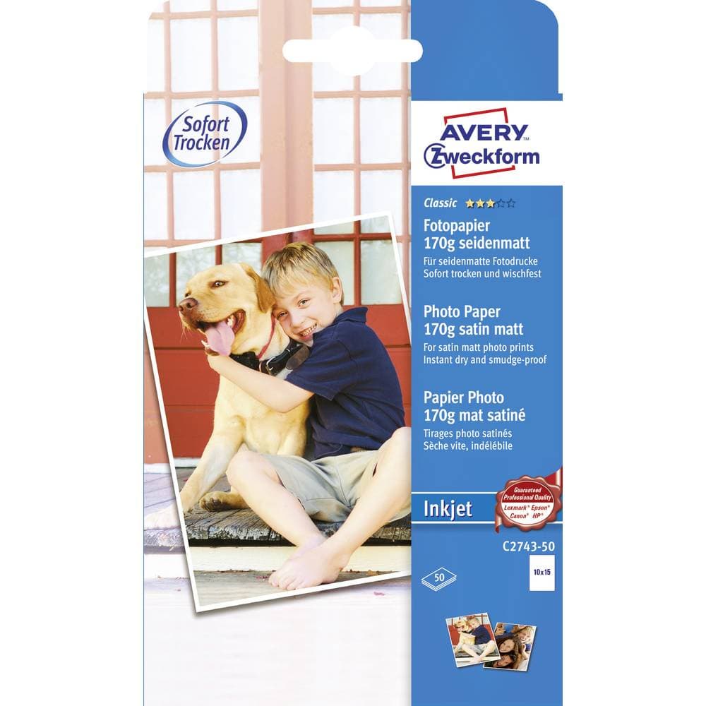 Avery-Zweckform Classic Photo Paper Inkjet C2743-50 Fotopapper 10 x 15 cm 50 ark Sidenmatt