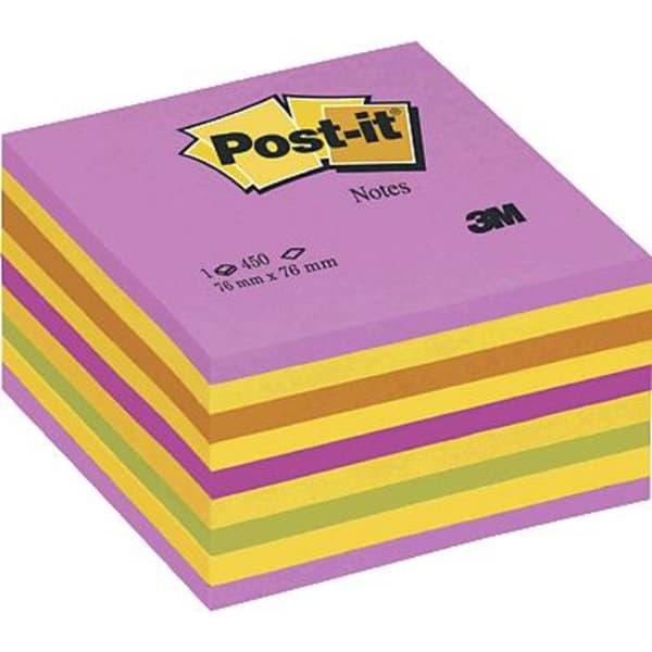 Post-it Häftnotisblock 2028NP 76 mm x 45 mm Neonrosa, Neongrön, Rosa, Gul 450 ark