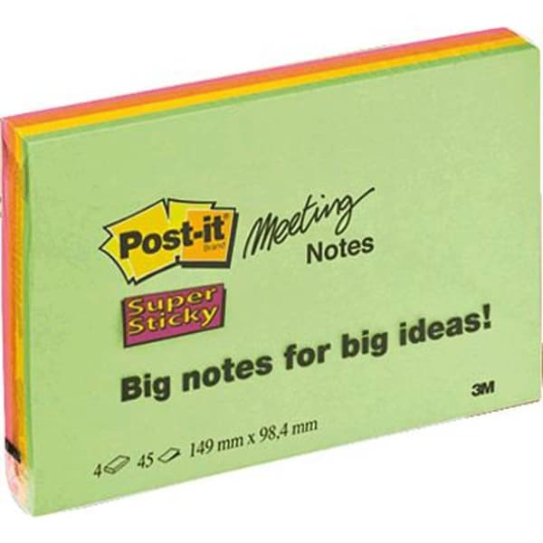 Post-it Notes/Meeting 6445-4SS 149x98mm sorterade, Innehåll: 4 block