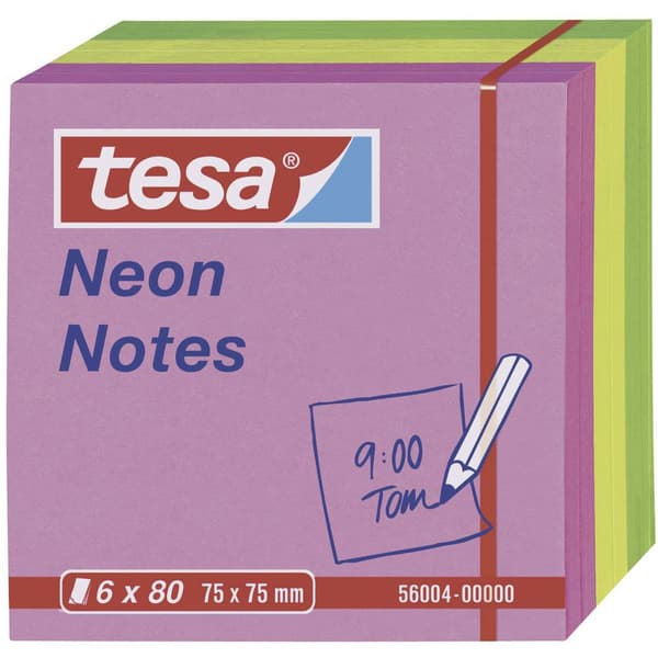 tesa Notislapp, häftande 56004-00-00 75 mm x 75 mm Rosa, Gul, Grön 480 ark