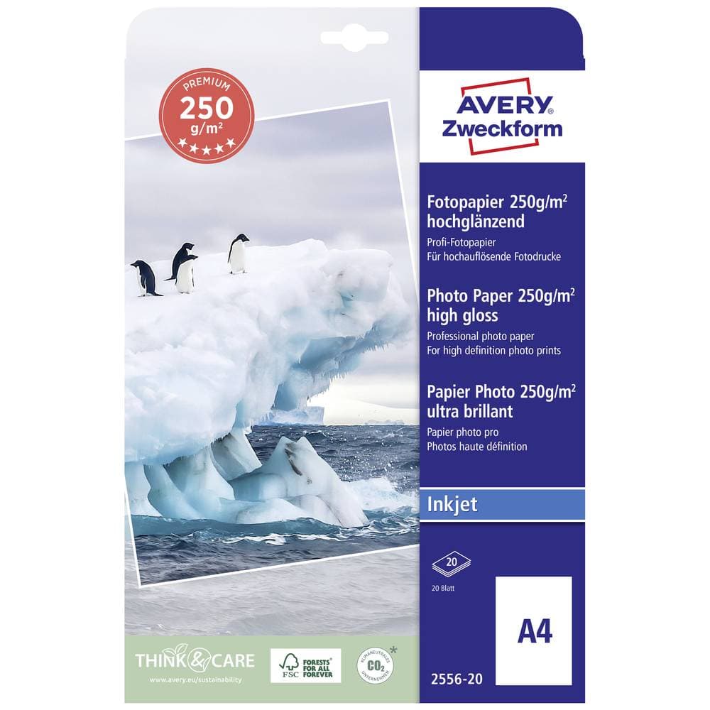 Avery-Zweckform Premium Photo Paper Inkjet 2556-20 Fotopapper DIN A4 20 ark Högglans