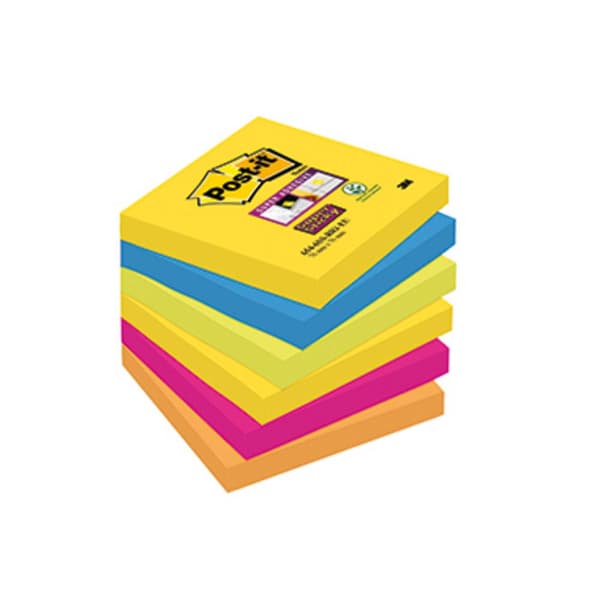 Post-it Notislapp, häftande 6546SR 76 mm x 76 mm Neongrön, Ultrablå, Ultragul, Ultrarosa, Neonorange 540 ark