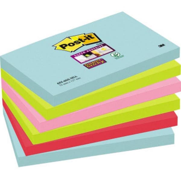 Post-it Notislapp, häftande 6556SMI 127 mm x 76 mm Turkos, Neongrön, Neonrosa, Vallmo 540 ark