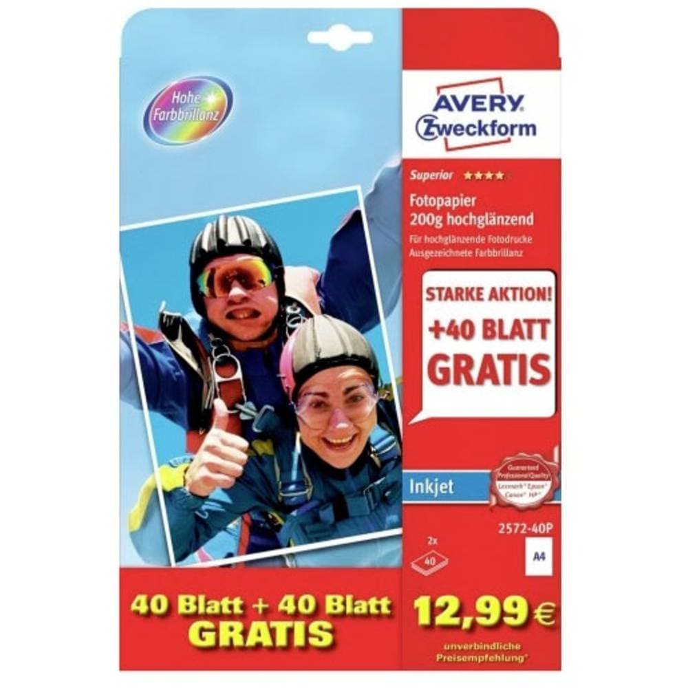 Avery-Zweckform 2572-40P 2572-40P Fotopapper DIN A4 1 set Högglans