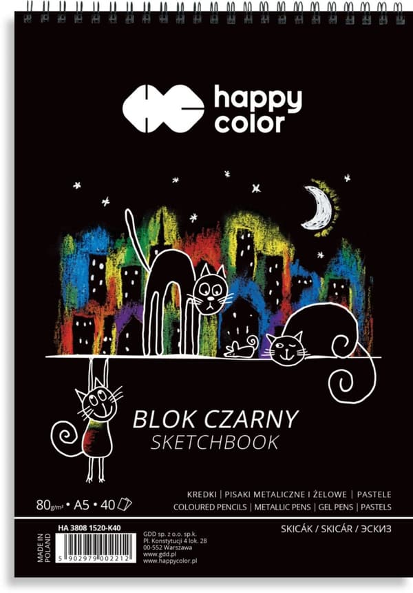 Musta kierretyyny CATS A5, 40 arkkia, 80g, Happy Color