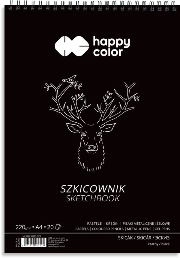 Luonnosvihko spiraalilla MUSTA A4 20 arkkia 220g Happy Color