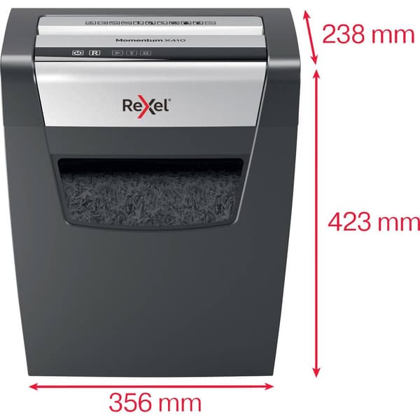 Rexel Momentum X410 Dokumentförstörare 10 ark Partikelsnitt 4 x 28 mm P-4 23 l Strimlar också Gem, Häftklamrar