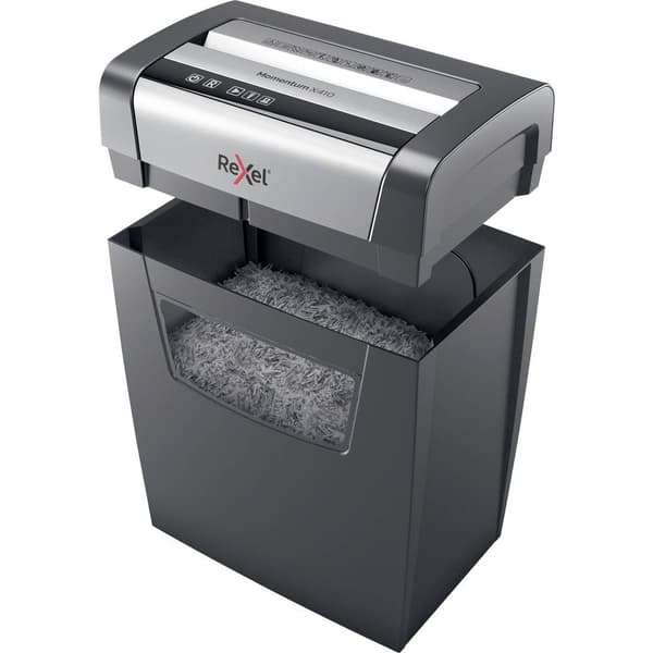 Rexel Momentum X410 Dokumentförstörare 10 ark Partikelsnitt 4 x 28 mm P-4 23 l Strimlar också Gem, Häftklamrar