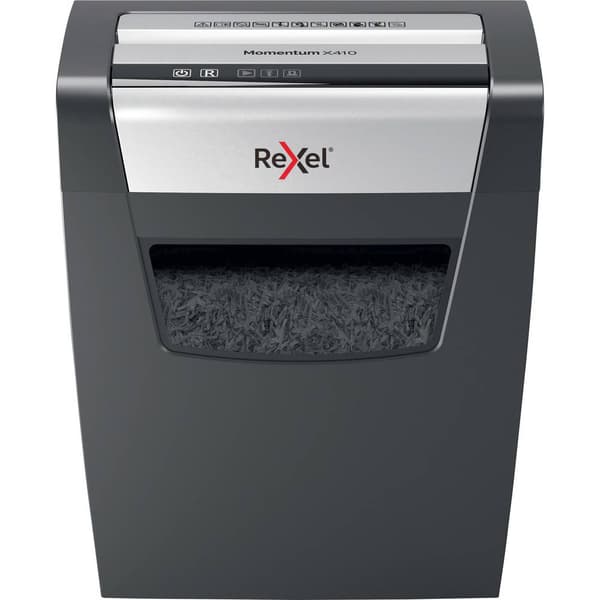Rexel Momentum X410 Dokumentförstörare 10 ark Partikelsnitt 4 x 28 mm P-4 23 l Strimlar också Gem, Häftklamrar