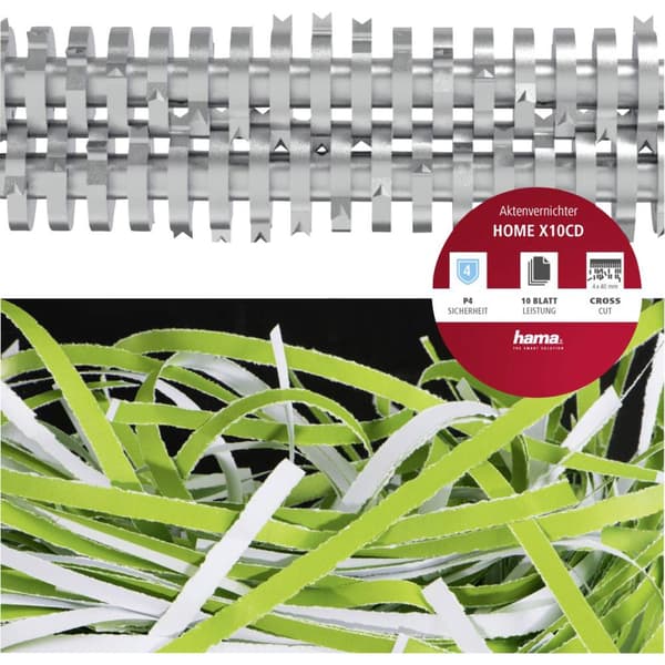 Hama Home X10CD Dokumentförstörare 11 ark Partikelsnitt 4 x 40 mm P-2 15 l Strimlar också CD-skivor, DVD-skivor, Kredit