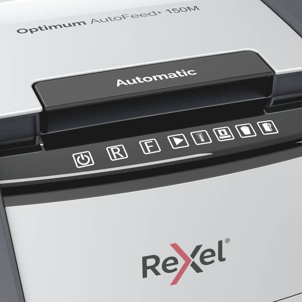 Rexel Optimum AutoFeed+ 150M Dokumentförstörare 150 ark Mikrosnitt 2 x 15 mm P-5 44 l Strimlar också Gem, Häftklamrar,