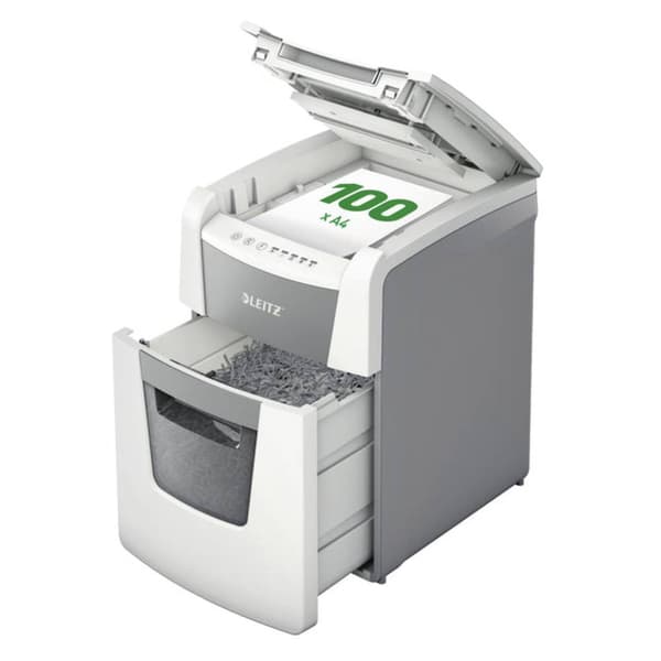 Leitz IQ Autofeed Small Office 100 Dokumentförstörare 100 ark Partikelsnitt P-4 34 l Strimlar också Gem, Häftklamrar, K