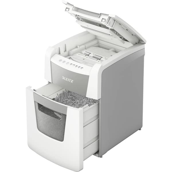 Leitz IQ Autofeed Small Office 100 Dokumentförstörare 100 ark Partikelsnitt P-4 34 l Strimlar också Gem, Häftklamrar, K