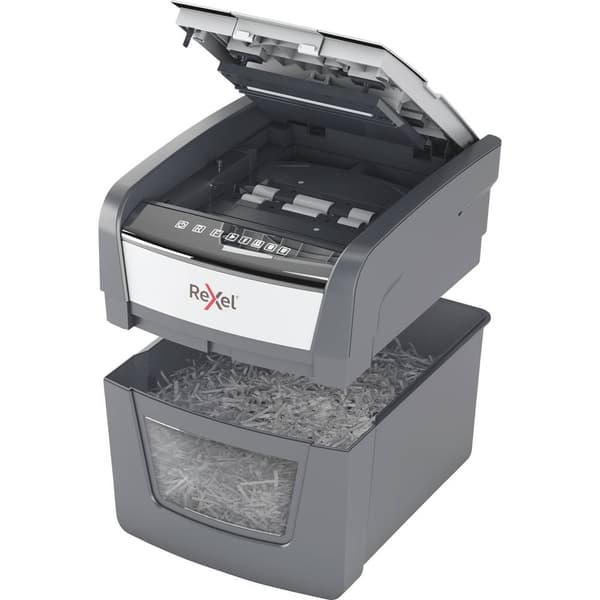 Rexel Optimum AutoFeed 45X Dokumentförstörare 45 ark Mikrosnitt 4 x 28 mm P-4 20 l Strimlar också Gem, Häftklamrar, Kre