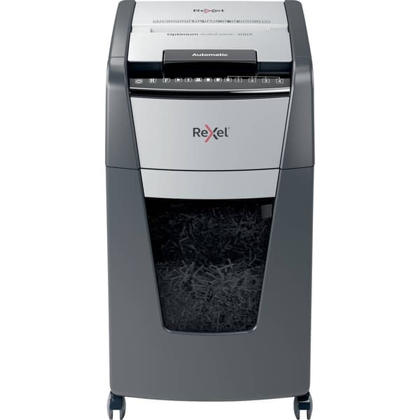 Rexel Optimum AutoFeed+ 300X Makulator Partikelsnit 4 x 25 mm 60 l Arkantal (max.): 300 Sikkerhedstrin (makulator) 4 Ma