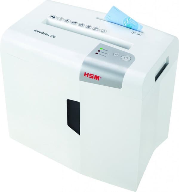 HSM X5 papirmakulator Partikelskåret makulering 58 dB 22 cm Sølv, Hvid