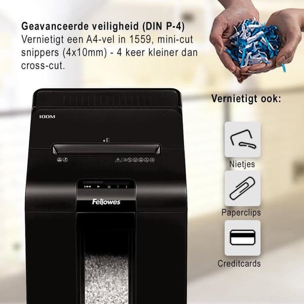 Fellowes AutoMax 100M paperisilppuri, silppuri, 22 cm, musta