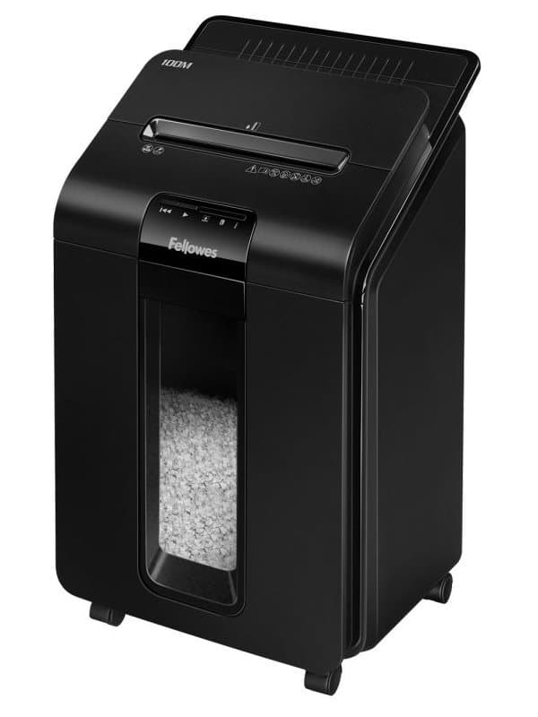 FELLOWES skartovač AutoMax 100 M/ křížový mikrořez 4x10 mm/ objem koše 23 l/ stupeň utajení P-4 (důvěrné)/ černý