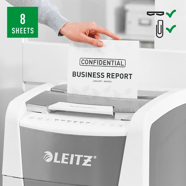 Leitz Silppuri Iq Auto+ Office 300 P5 Hopeinen
