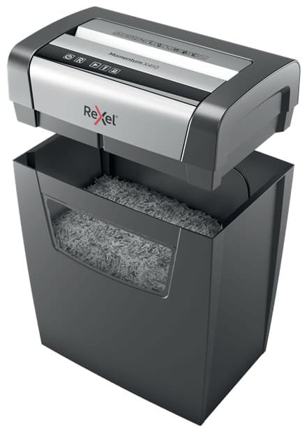 Rexel Momentum X410 papirmakulator Partikelskåret makulering Sort, Grå