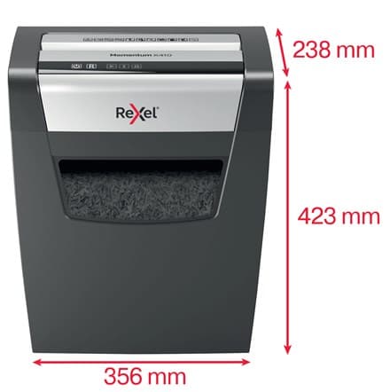 Rexel Momentum X410 papirmakulator Partikelskåret makulering Sort, Grå