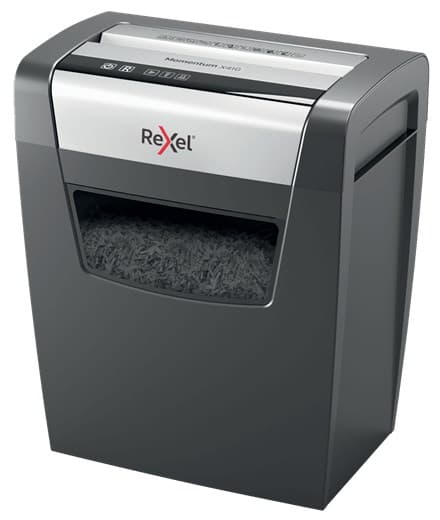 Rexel Momentum X410 papirmakulator Partikelskåret makulering Sort, Grå