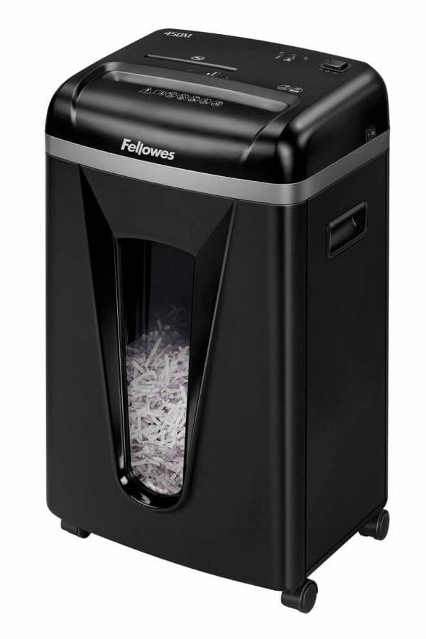 FELLOWES skartovač 450 M/ křížový mikrořez 2x12 mm/ objem koše 22 l/ stupeň utajení P-5 (tajné)/ černý