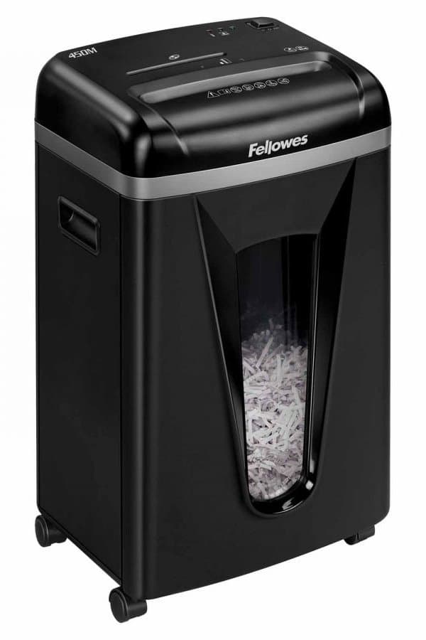 FELLOWES skartovač 450 M/ křížový mikrořez 2x12 mm/ objem koše 22 l/ stupeň utajení P-5 (tajné)/ černý