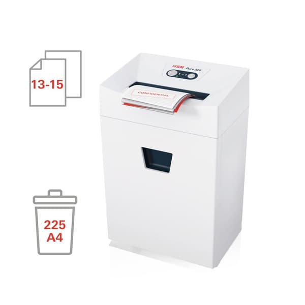 HSM Pure 320 pappersförstörare Partikelklippt fragmentering 23 cm Vit