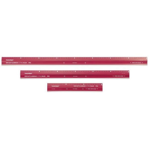Skärregel - TRANSOTYPE - 17803006 - Aluminium PRO - Röd - Halkfri
