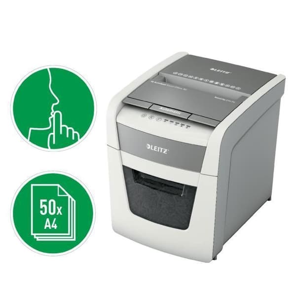 Dokumentförstörare - Leitz - IQ Autofeed Litet Kontor - 50 ark - Korsklipp P4 - Svart/Vit
