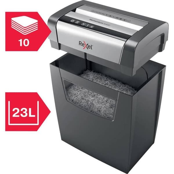 Pappersförstörare - Rexel - Momentum X410 - P4 - 10 ark - 23L - Svart