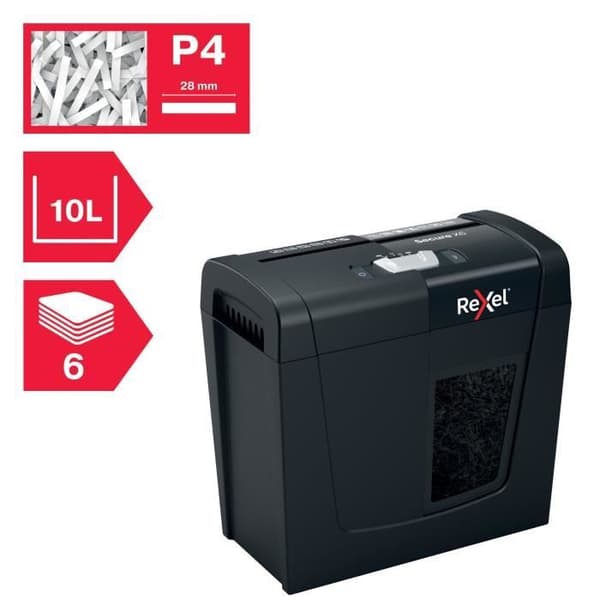 Dokumentskärare - Rexel - Secure X6 - Korsklipp - 6 ark - 10 liter