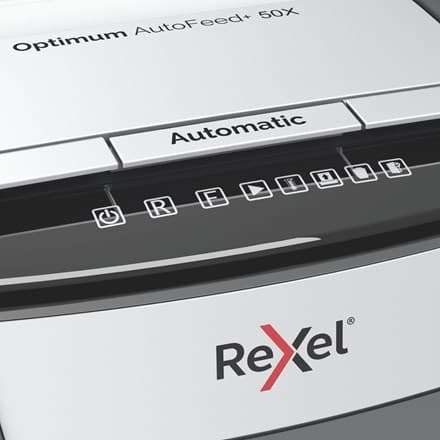 Rexel Optimum AutoFeed+ 50X paperisilppuri Ristisilppuri 55 dB 22 cm Musta, Harmaa