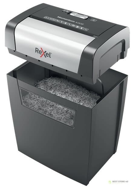 Rexel Momentum X308 dokumentförstörare, 8 ark, P-3, 15 liters korg, svart